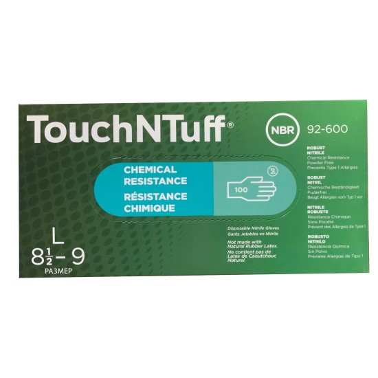 Ansell Large Green TouchNTuff® Latex-Free Nitrile Disposable with Enhanced Chemical Splash Protection Gloves (Box of 100)