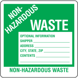 Drum Labels, Non-Hazardous Waste, 6"x6", Green/White, 100 Labels/Roll