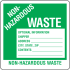 Drum Labels, Non-Hazardous Waste, 6"x6", Green/White, 100 Labels/Roll