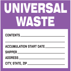 Drum Labels,  Universal Waste, 6"x6"  25 Labels/Roll